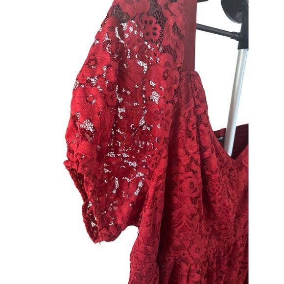 Torrid Red Lace Peplum Blouse Size 3X Romantic Flutter Sleeve Top Plus Size - Picture 6 of 8